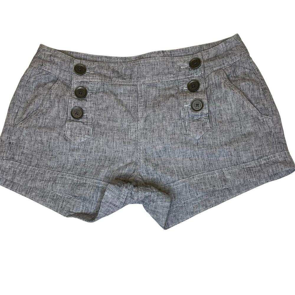 Women's Grey and Black Buttons Size 12 Linen Blend Shorts Y2K Colombian Fashion